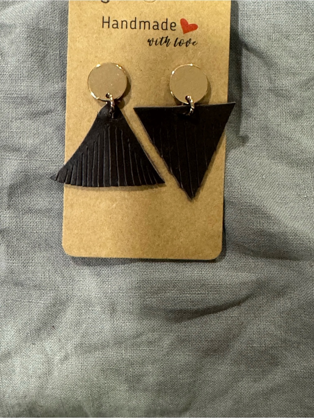 Handmade Black Triangle Fringe Earrings with Gold Discs